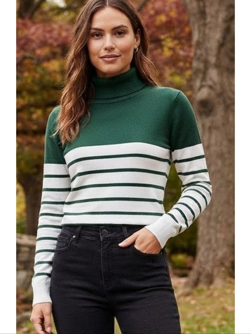 Kirundo Striped Turtleneck Sweater Green & White Size M
